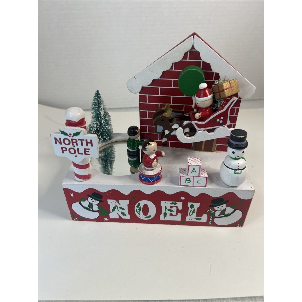 Vintage Silvestri Wooden Christmas Music Box Magnetic Ice Skater Santa Claus‎